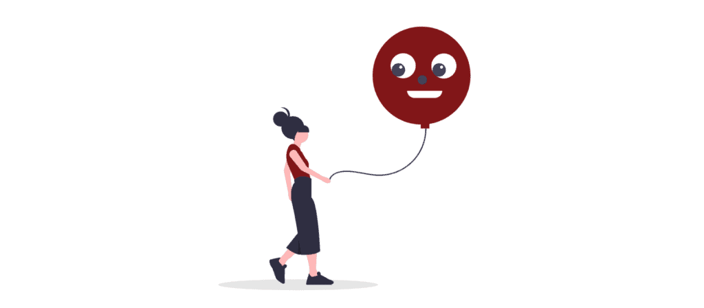 grafik frau mit lachendem luftballon