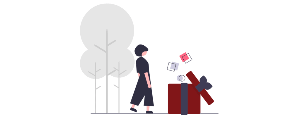 grafik frau packt geschenk aus